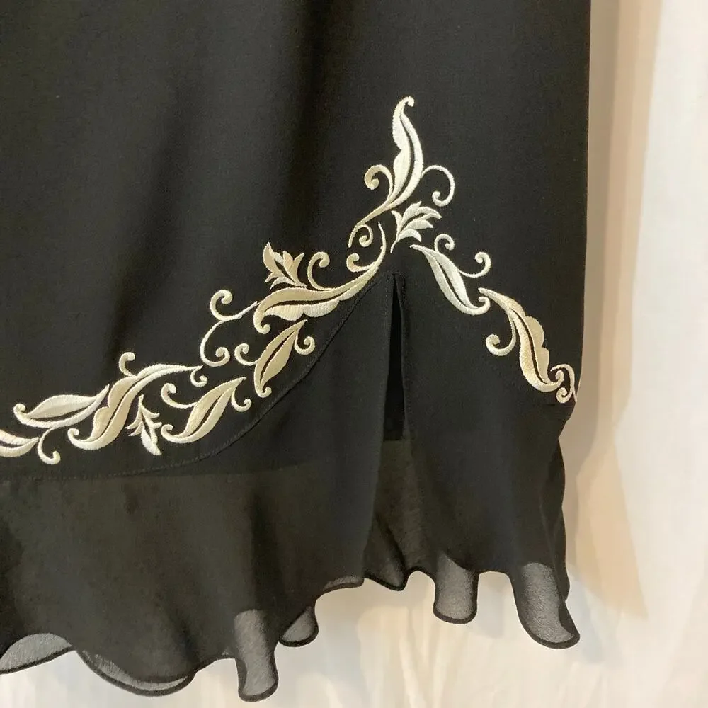 Vintage Plaza South Black Ruffle Embroidered Two Piece Blazer Skirt Set Suit